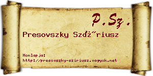 Presovszky Szíriusz névjegykártya